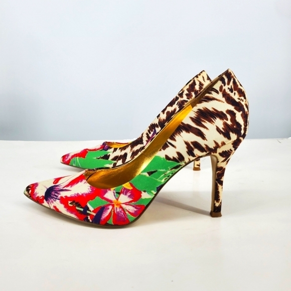 Nine West Shoes Women 7 Floral Leopard Print Pumps Heels - Picture 1 of 15